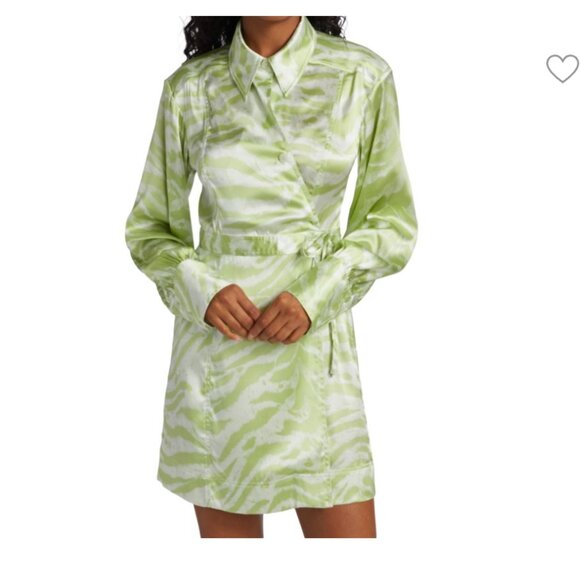 GANNI NWT Zebra Print Satin Wrap Dress - Picture 3 of 7